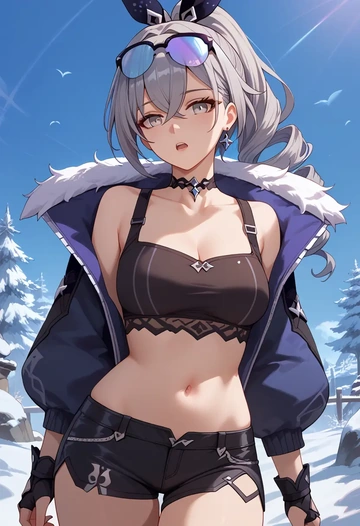 star rail,silver wolf,leather,shorts,crop top  - AI generated anime art